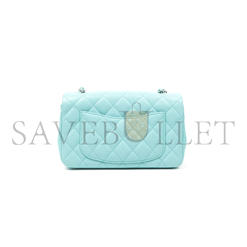 CHANEL MASTER QUILTED MINI RECTANGULAR FLAP TIFFANY BLUE LAMBSKIN A69900 (20*12*6cm)